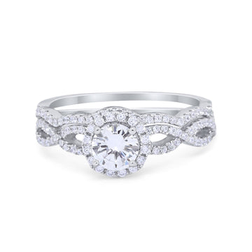 Two Piece Infinity Shank Simulated Cubic Zirconia 925 Sterling Silver Wedding Ring